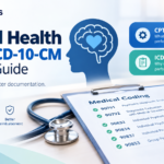 Mental Health CPT ICD-10-CM coding guide showing CPT, ICD-10-CM, psychotherapy codes, accurate coding, and cleaner claims.