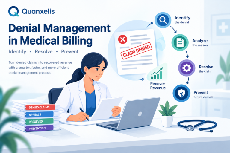 Denial management in medical billing workflow for identifying, resolving, and preventing claim denials
