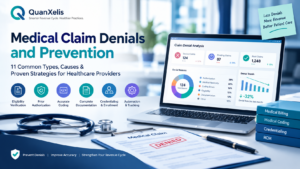 Medical claim denials and prevention strategies for healthcare providers, covering medical billing, coding, credentialing, and revenue cycle management.
