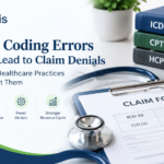 QuanXelis featured image about medical coding errors and claim denials, showing ICD-10-CM, CPT, and HCPCS coding books, a medical claim form, and a stethoscope.
